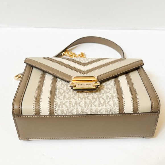 Michael Kors Whitney Medium Flap Shoulder Chain Crossbody Bag MK Vanilla Multi - Picture 12 of 16